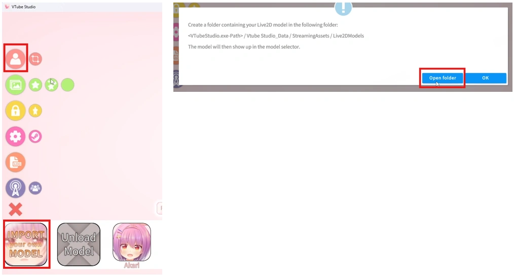 VTS import model button and open folder step for Dreava model