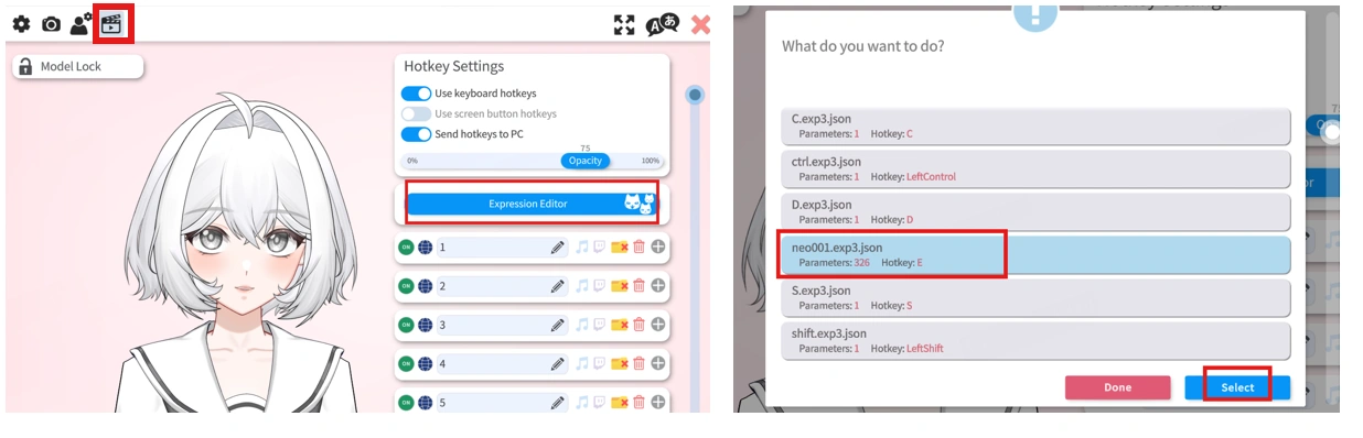 Edit expression in VTS &ndash; find your Dreava model and adjust parameters
