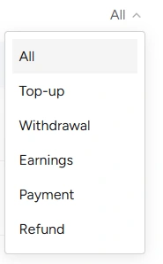 Wallet - transaction history tabs - en