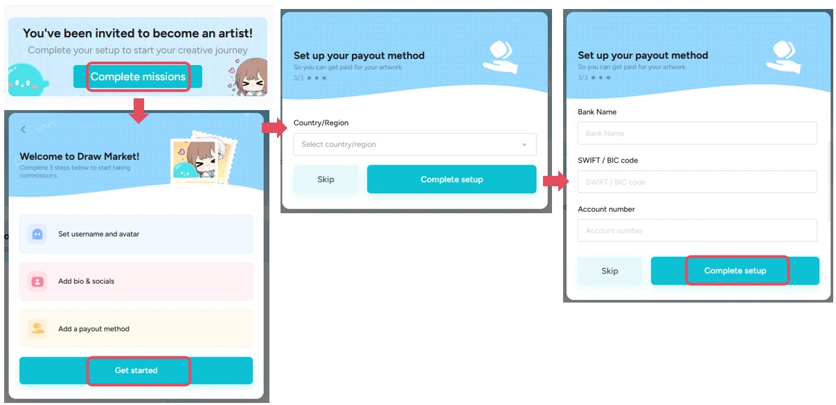 Overseas artist onboarding - link payout method - en